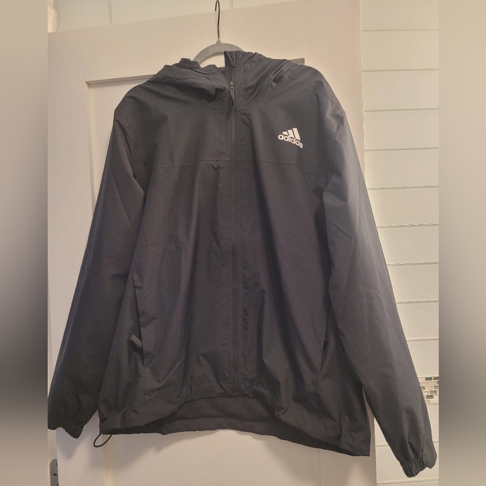 Adidas full zip water resistant jacket/windbreaker, men's XL, black
